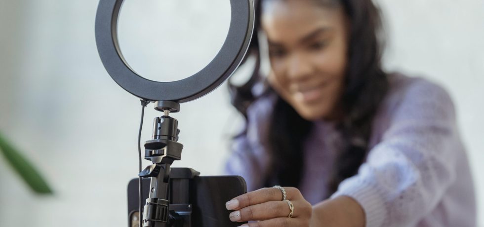 Influencer setting up camera